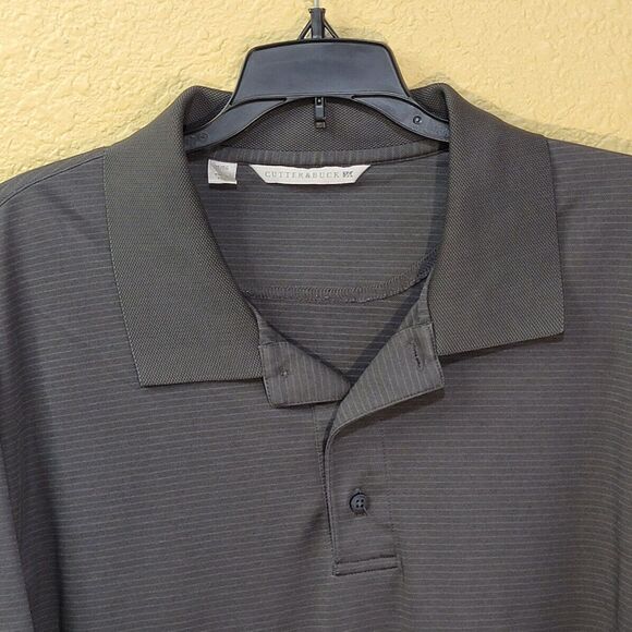 Cutter & Buck Polo Shirt Mens XL Gray Pin Stripe Short Sleeve Golf Outdoors - Picture 2 of 11